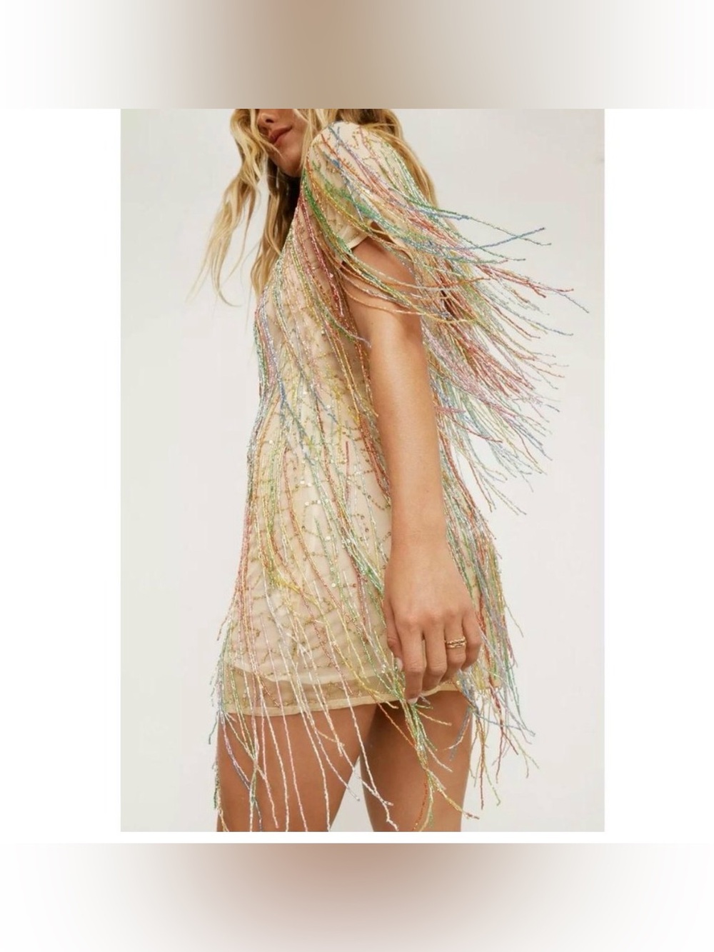 NWT Nasty Gal multicolor/ Rainbow tassel dress size 16 - Picture 4 of 9